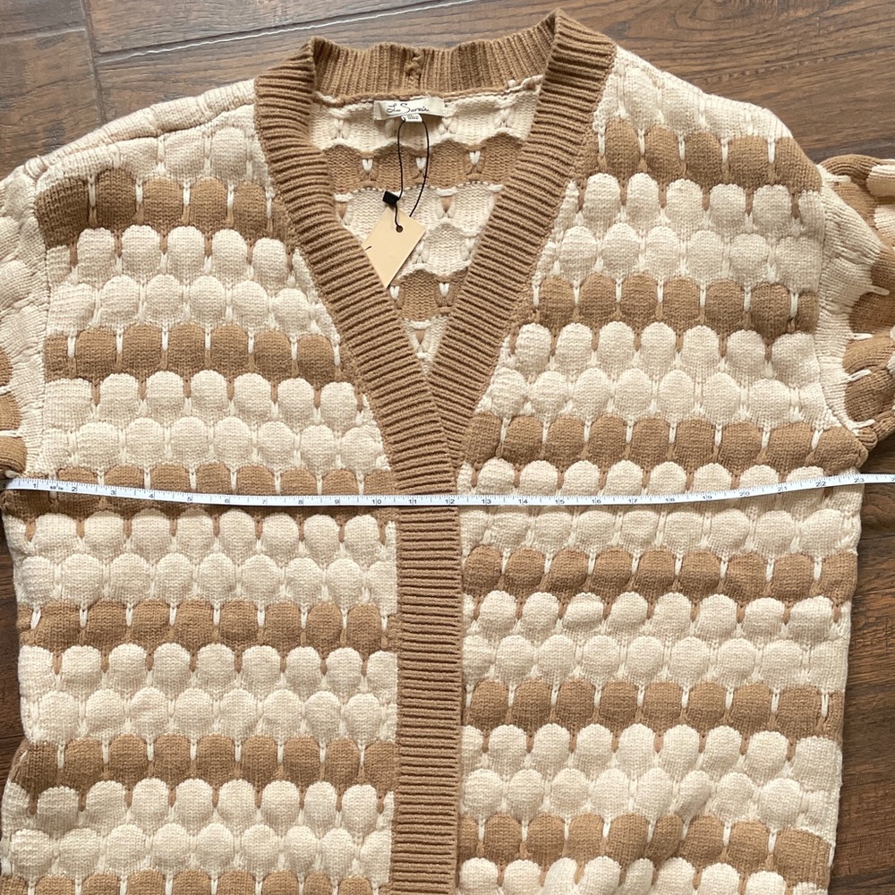 Chunky Knit Open Front Cardigan Sweater - Brown and Cream - Picture 5 of 11